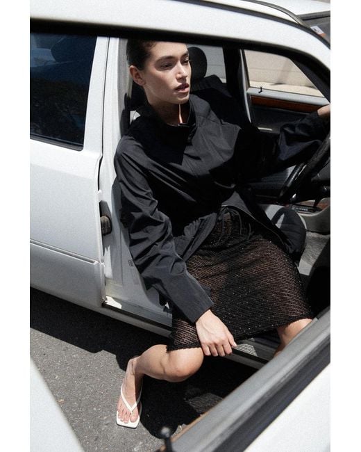 St. Agni Black Glass Beaded Mesh Skirt