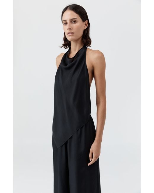 St. Agni Blue Silk Grid Halter Top