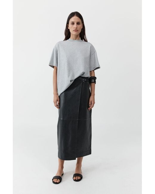 St. Agni Black Leather Wrap Skirt