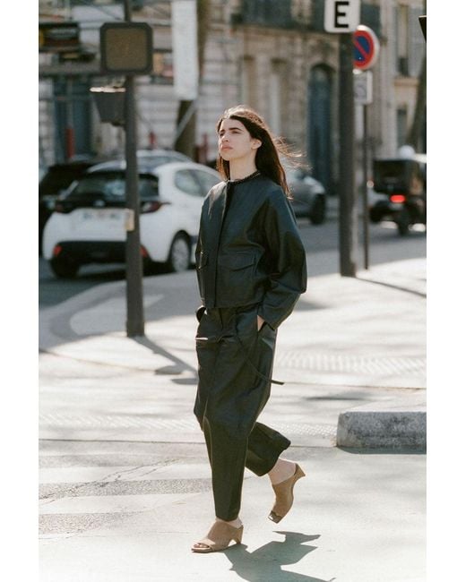 St. Agni Black Utility Cocoon Leather Bomber