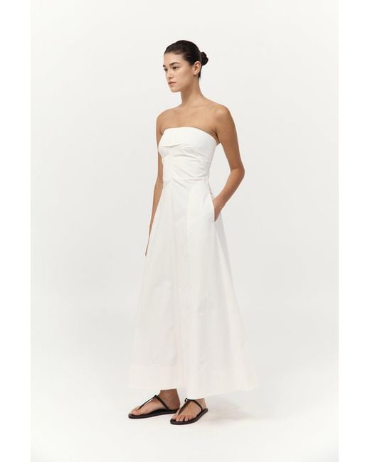 St. Agni White Sculpted Cotton Strapless Dress