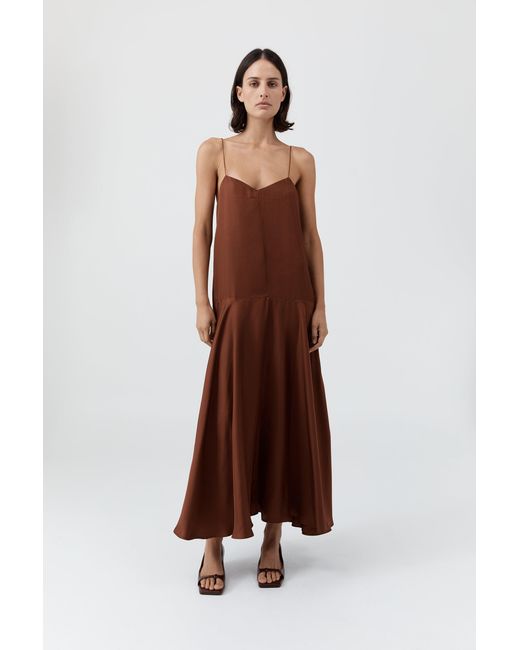 St. Agni Brown Silk Twill Relaxed Slip Dress