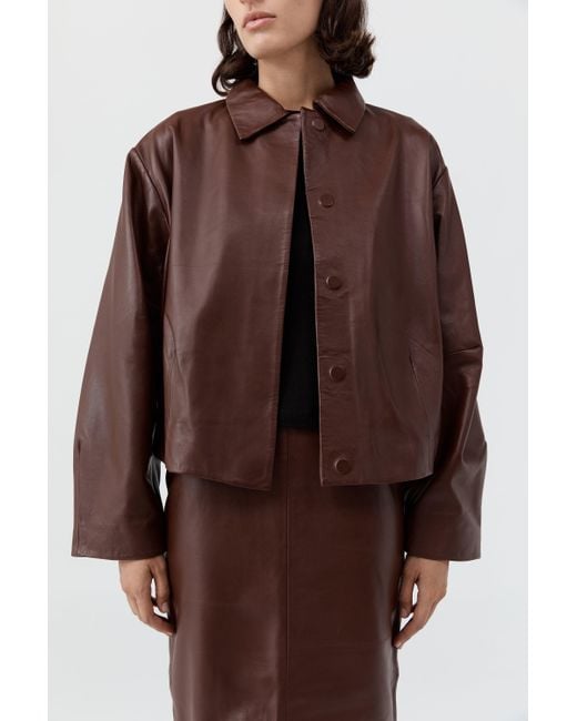 St. Agni Brown Cocoon Leather Jacket