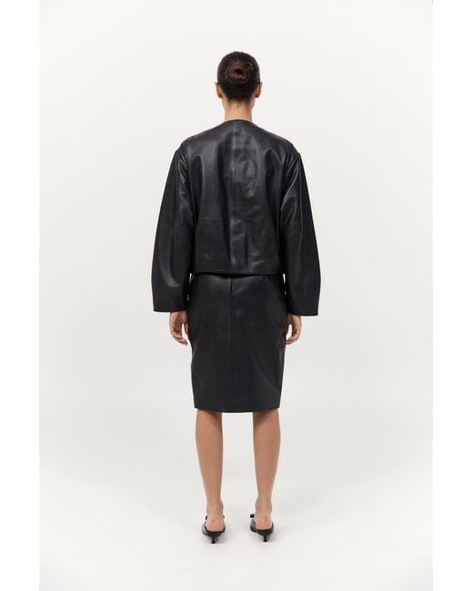 St. Agni Black Utility Cocoon Leather Bomber