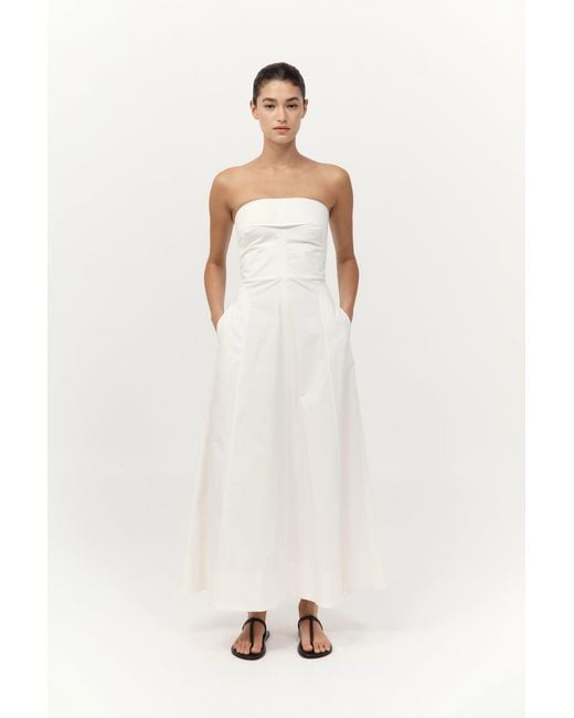 St. Agni White Sculpted Cotton Strapless Dress