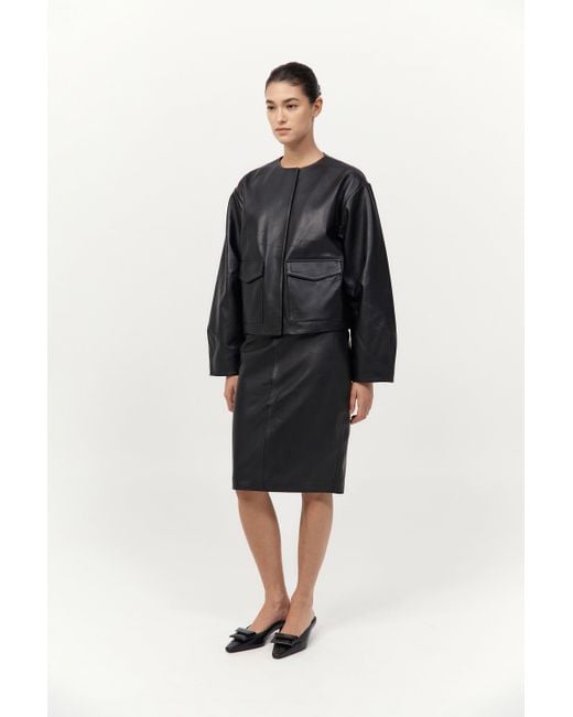 St. Agni Black Utility Cocoon Leather Bomber