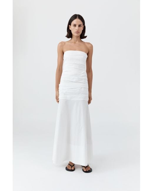 St. Agni White Gathered Strapless Longline Dress