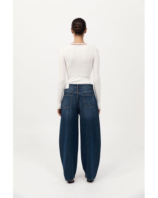 St. Agni Blue Fine Line Long Sleeve Top