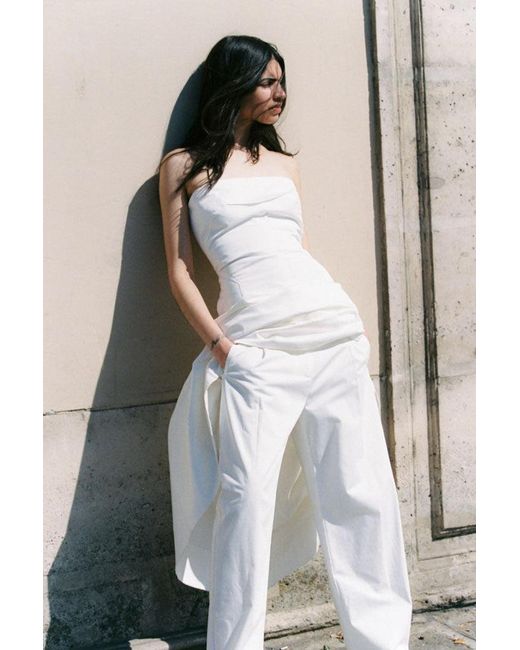 St. Agni White Sculpted Cotton Strapless Dress