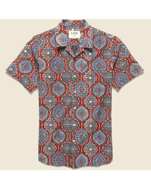 Kardo Lamar Block Print Tile Shirt - Red/blue for Men | Lyst
