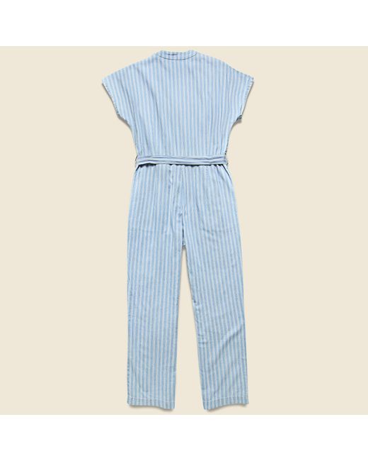 striped denim jumpsuit