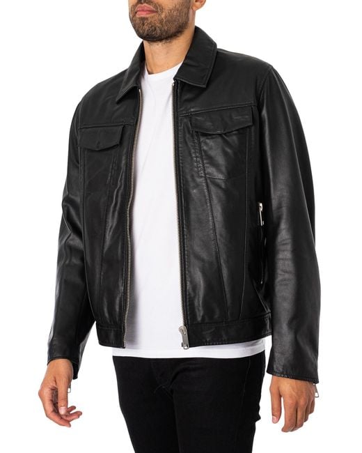 Antony Morato Black Pocket Slim Fit Leather Jacket for men