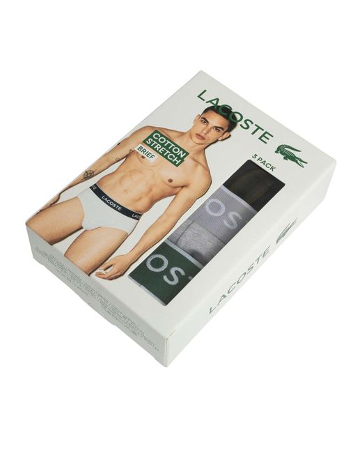Lacoste White 3 Pack Cotton Stretch Briefs for men