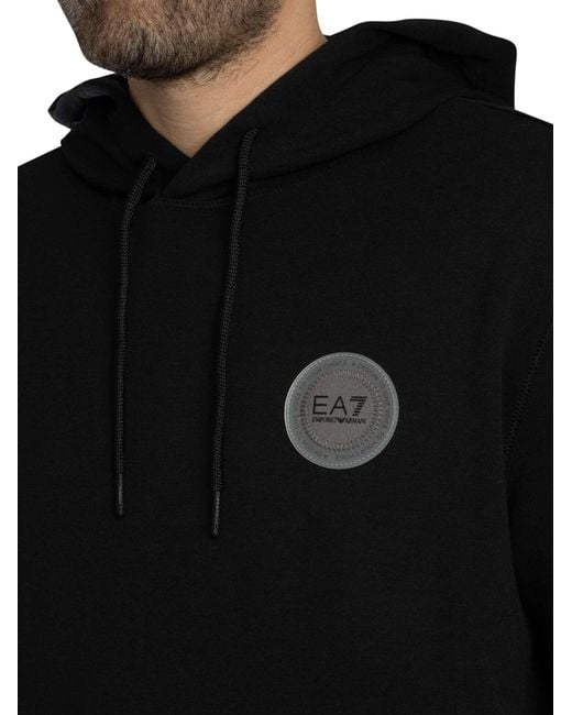 EA7 Black Logo Patch Pullover Hoodie for men