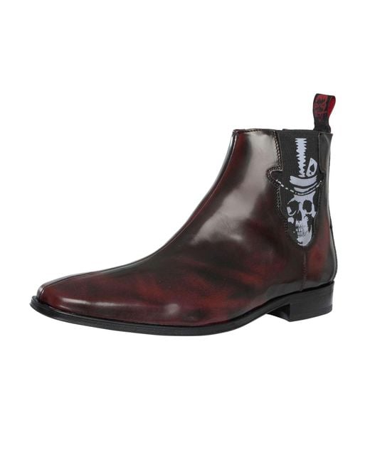 Jeffery West Brown Skull Polished Leather Chelsea Boots for men