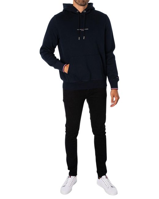 Tommy Hilfiger Blue Logo Tipped Pullover Hoodie for men