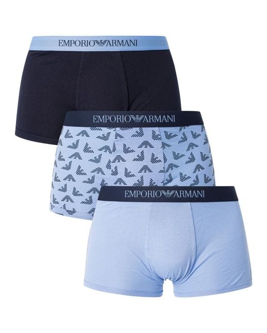 Emporio Armani Blue 3 Pack Trunks for men