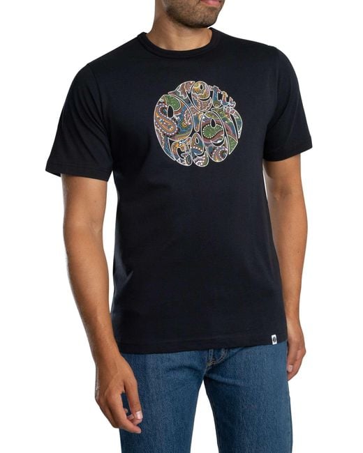 Pretty Green Black House Paisley Logo T-shirt for men