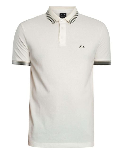 ARMANI EXCHANGE White Slim Fit Stripe Collar Polo Shirt for men
