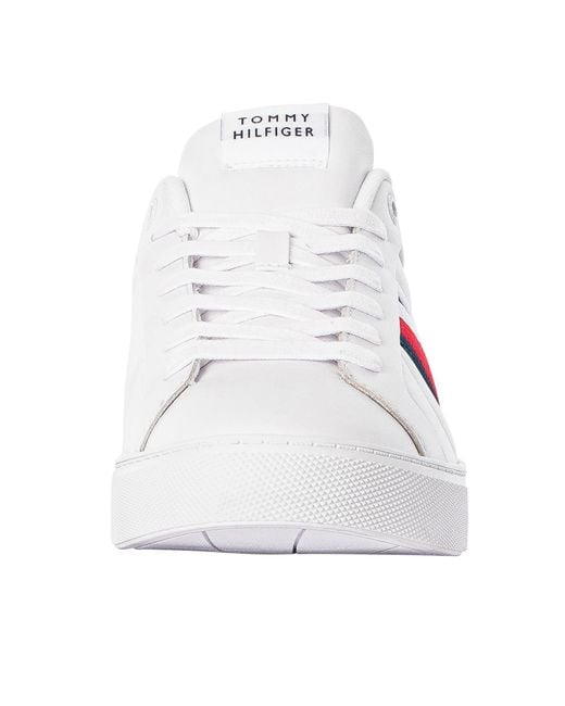 Tommy Hilfiger White Icon Court Leather Stripes Trainers for men