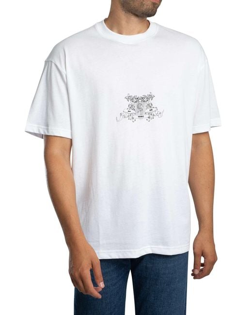 HUGO White Oversized Duarms Back Graphic T-shirt for men