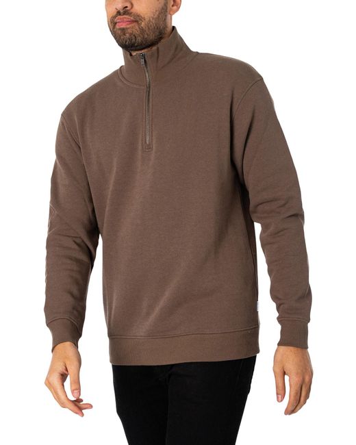 Jack & Jones Brown Bradley Half Zip Sweatshirt for men