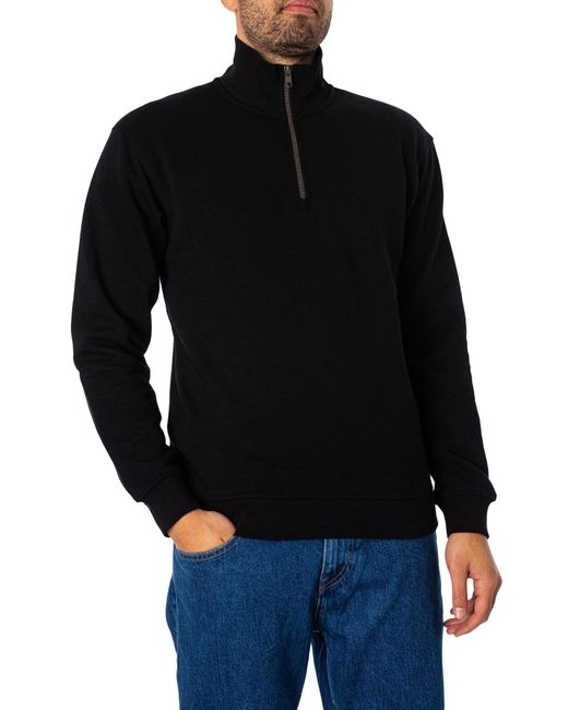 Jack & Jones Black Bradley Half Zip Sweatshirt for men