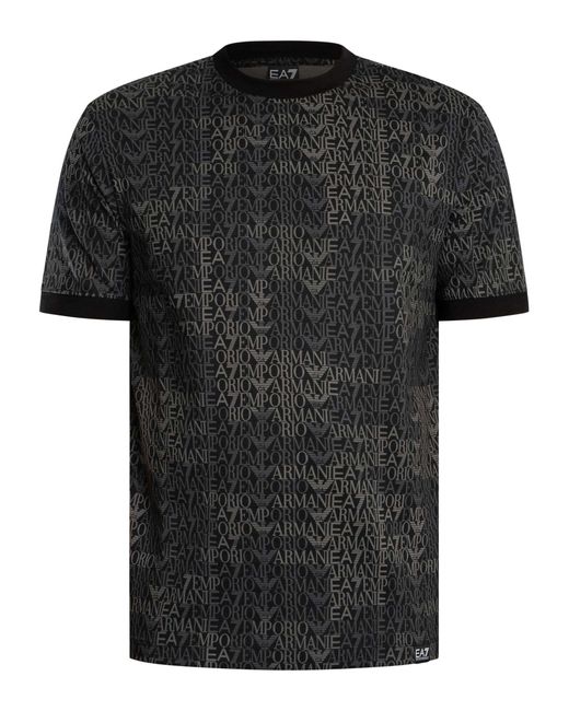 EA7 Black Regular Brand Pattern T-shirt for men
