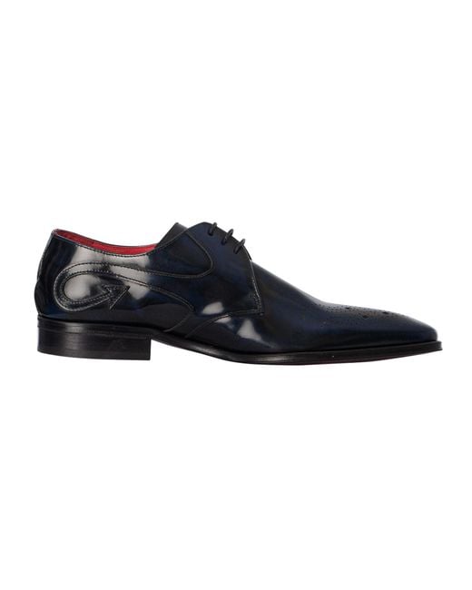Jeffery West Blue Arrow Derby Polished Leather Shoes for men