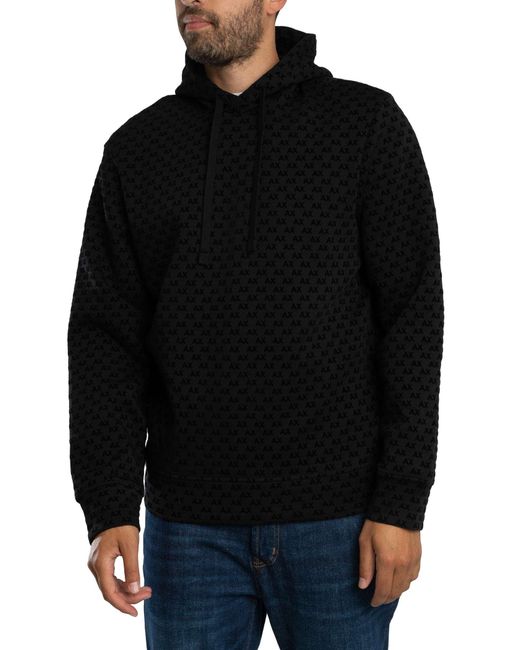 ARMANI EXCHANGE Black Pattern Logo Pullover Hoodie for men