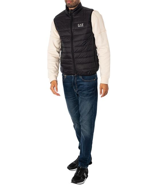 EA7 Black Woven Down Gilet for men