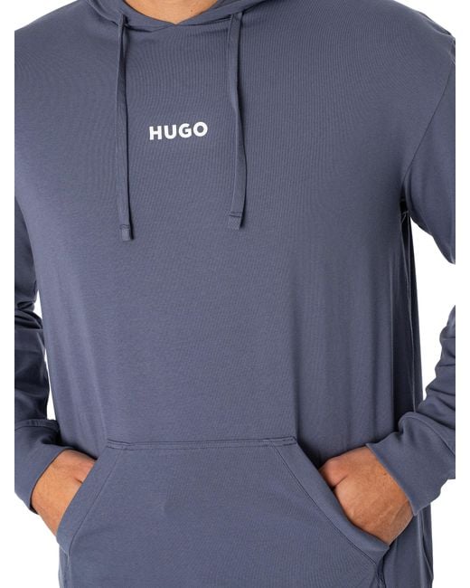 HUGO Blue Lounge Linked Pullover Hoodie for men