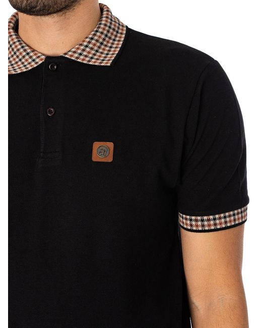 Trojan Black Gingham Check Trim Pique Polo Shirt for men