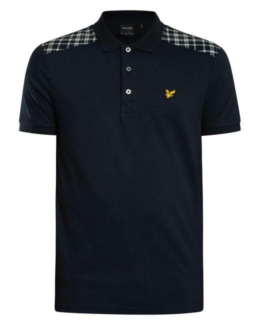 Lyle & Scott Black Check Panelled Polo Shirt for men