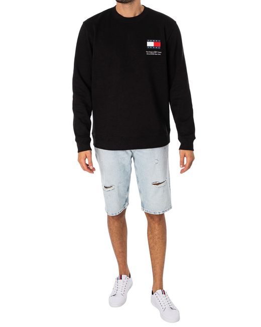 Tommy Hilfiger Black Regular Essential Flag Sweatshirt for men