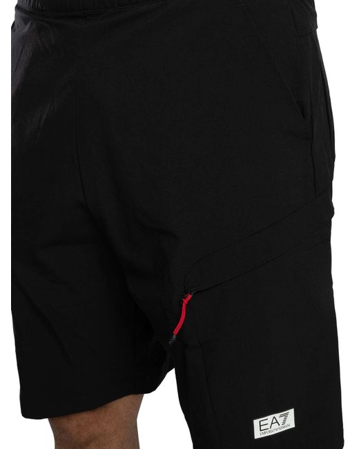 EA7 Black Lightweight Cargo Shorts for men
