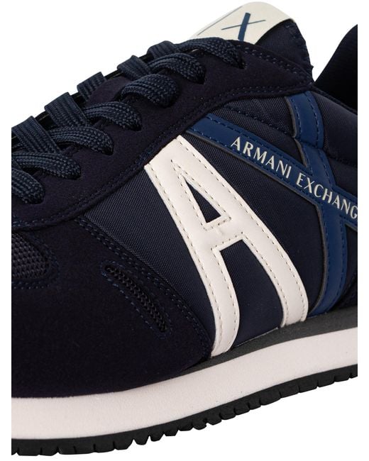 Armani Exchange Blue Big Logo Textile Trainers for men