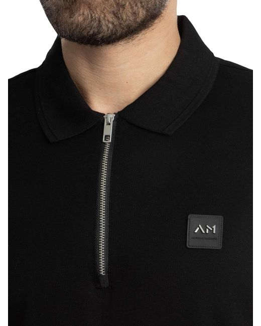 Antony Morato Black Mercerized Cotton Zip Polo Shirt for men