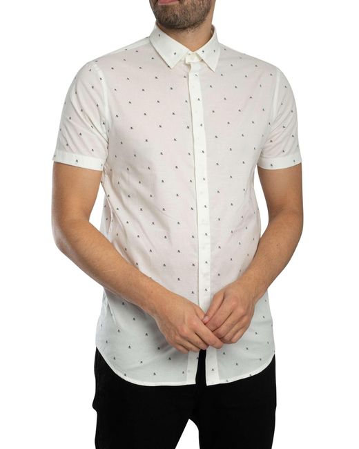 ARMANI EXCHANGE White Logo Pattern Slim Shirt for men