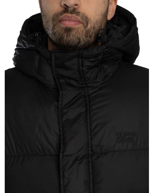 Superdry Black Hooded Tech Padded Jacket for men