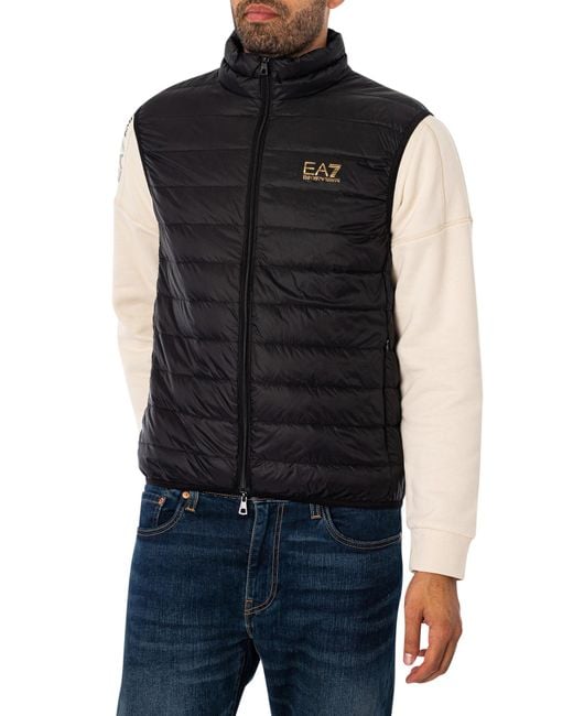 EA7 Black Woven Down Gilet for men