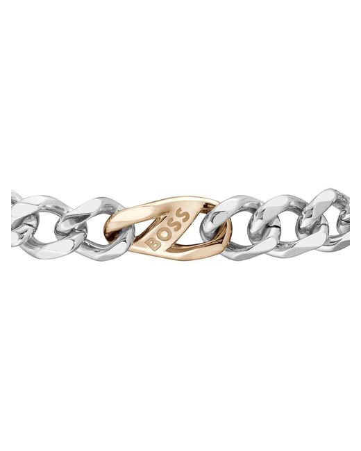 Boss Metallic Rian Figaro Two Tone Logo Link Bracelet for men