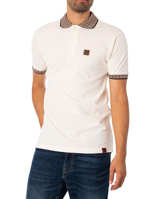 Trojan White Gingham Check Trim Pique Polo Shirt for men