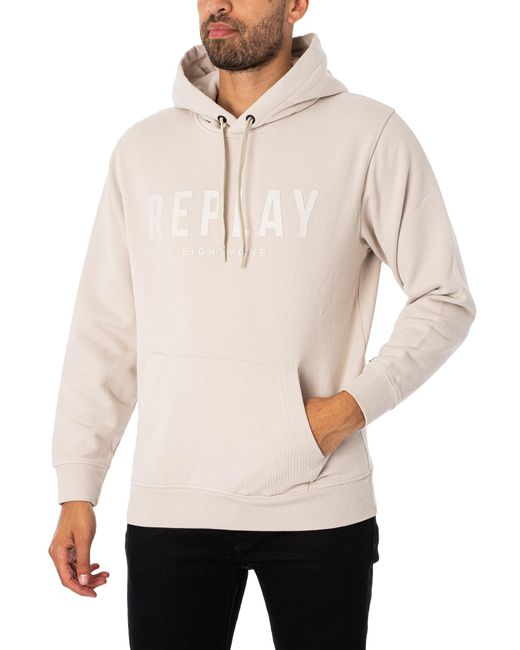 Replay White Graphic Pullover Hoodie for men