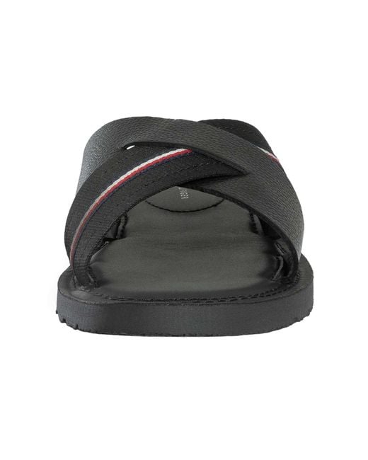 Tommy Hilfiger Black Core Leather Criss Sandals for men