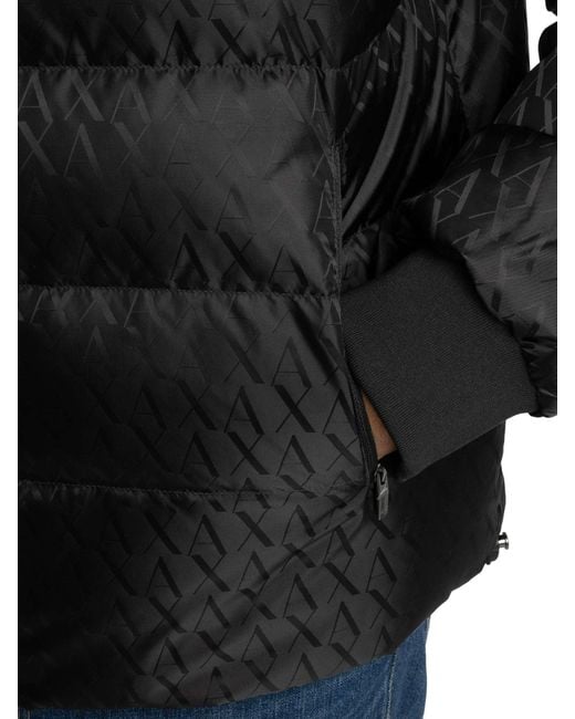 ARMANI EXCHANGE Black Logo Pattern Puffer Jacket for men