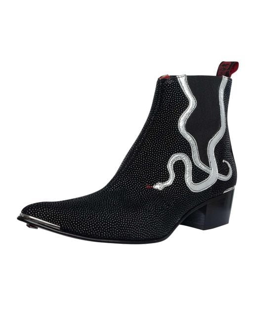 Jeffery West Black Snake Crell Chelsea Boots for men