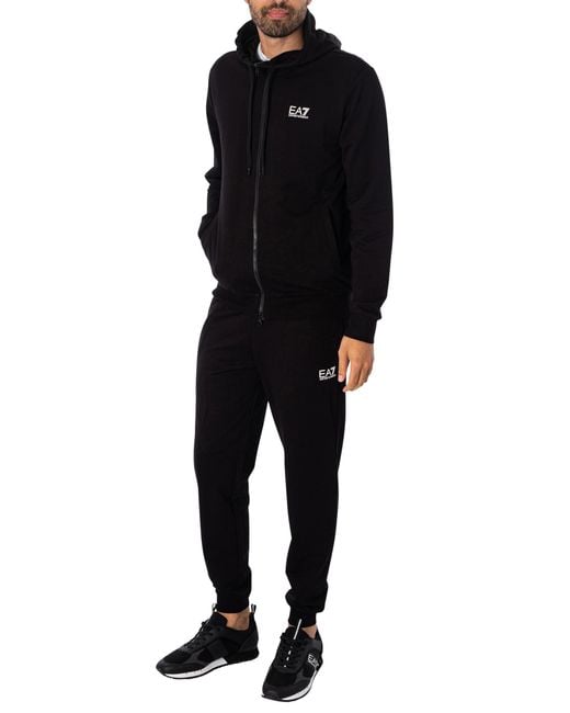 EA7 Black Zip Hooded Tracksuit for men
