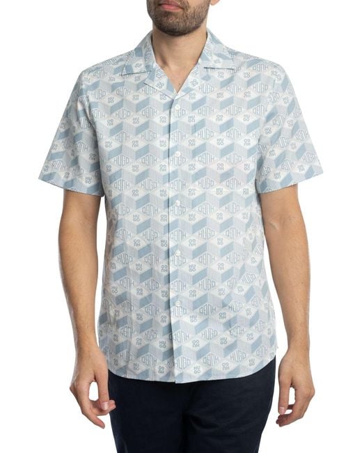 HUGO Blue Ellino Pattern Short Sleeved Shirt for men