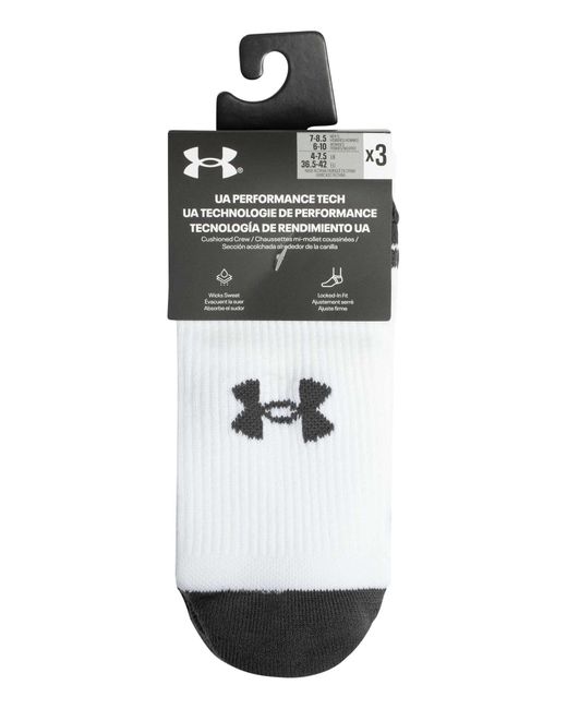 Under Armour White 3 Pack Performance Tech Crew Socks for men